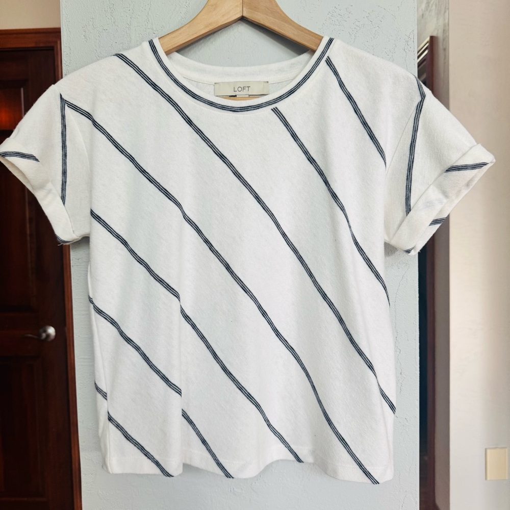 LOFT White and Black Striped Women's Top